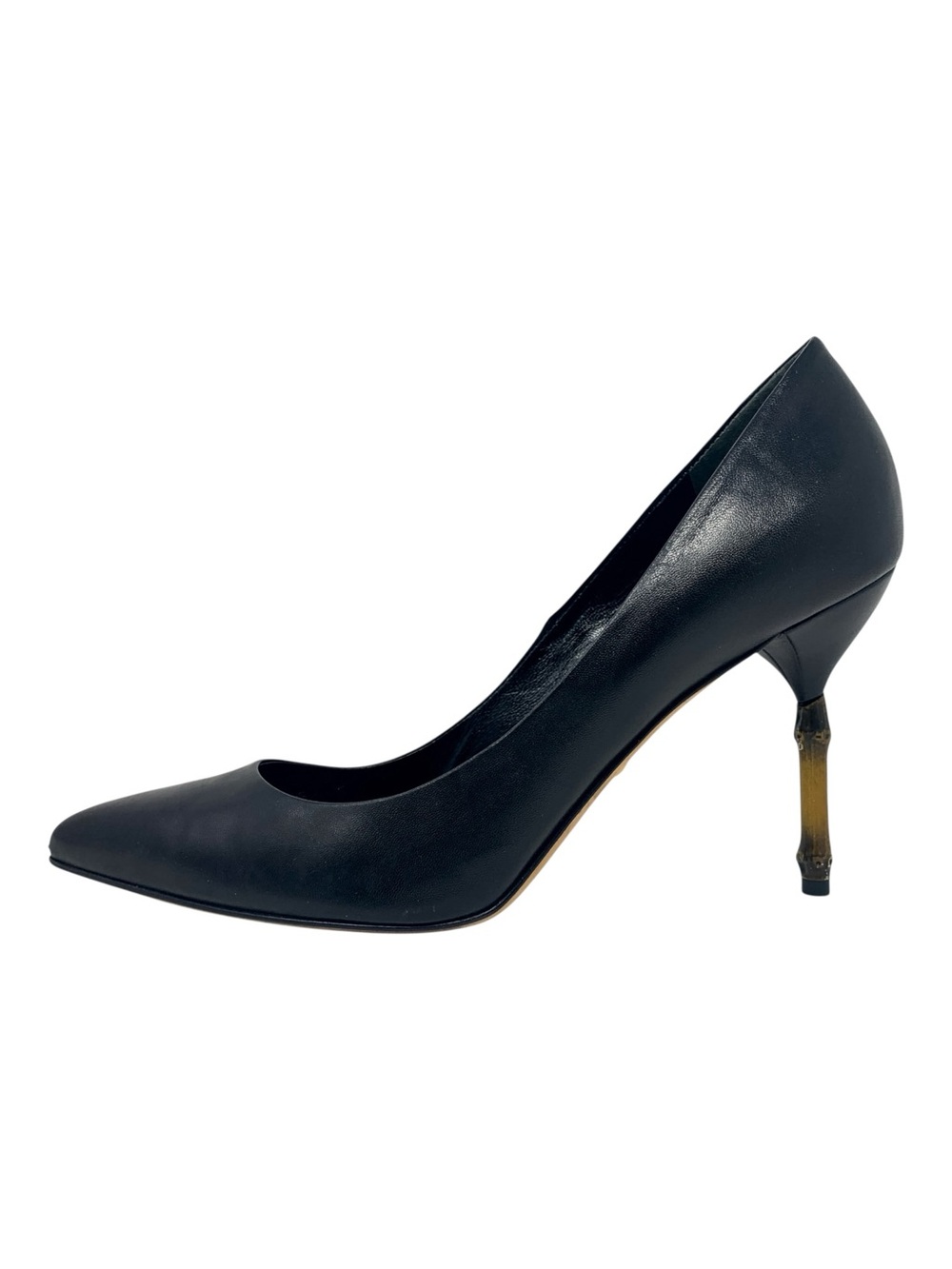 Gucci Kristen Bamboo Heel Black Leather Pointed Toe Stiletto Pumps EU 39